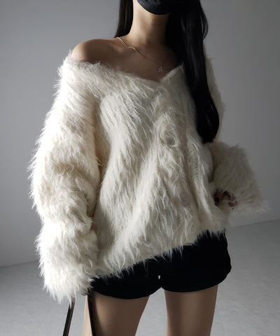 【 ３color 】モンスターシャギーボリュームニットカーディガン ／ monster shaggy volume knit cardigan