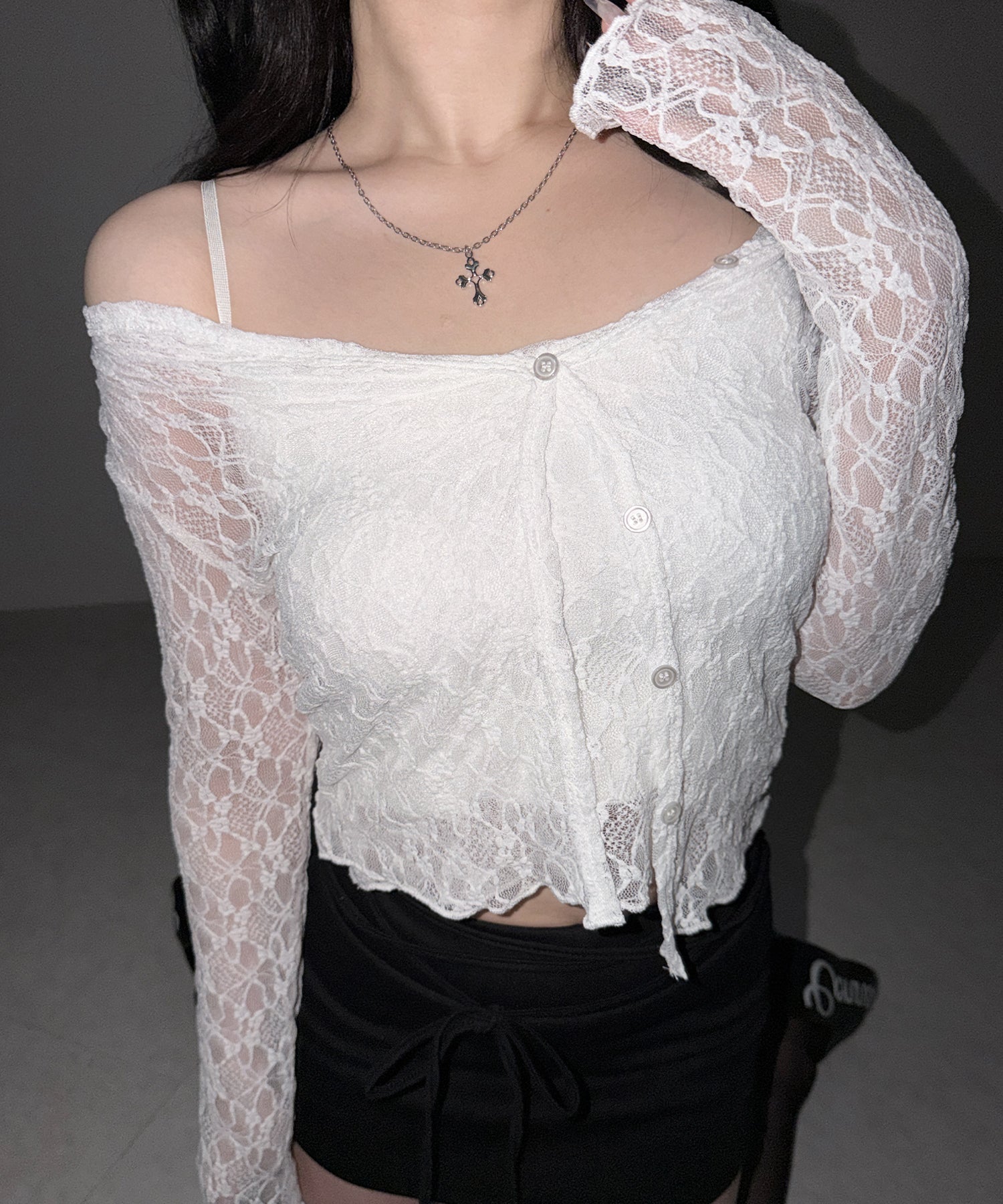ストレッチレースメローキャミソール ＋ カーディガンセット ／stretch lace mellow camisole + cardigan set