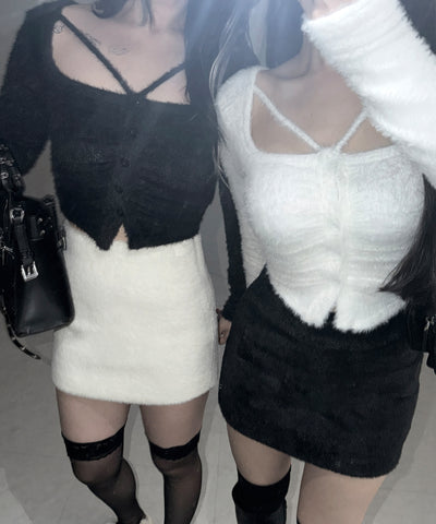 ハイウエストシャギータイトミニスカート ／ high waist shaggy tight mini skirt