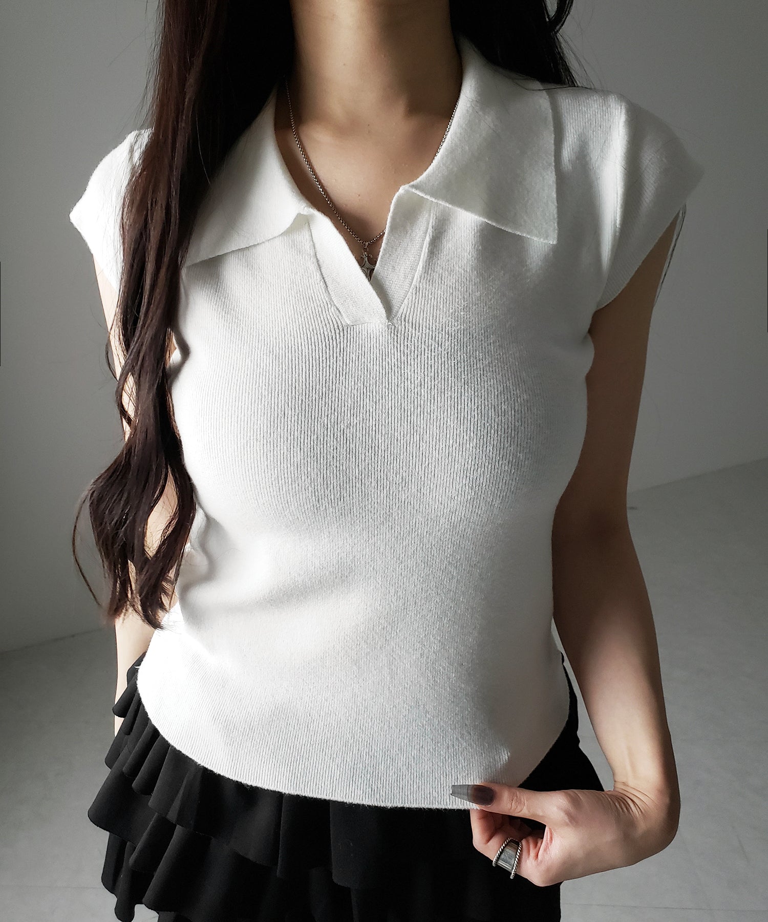 スキッパー半袖ニットトップス ／skipper short sleeve knit tops