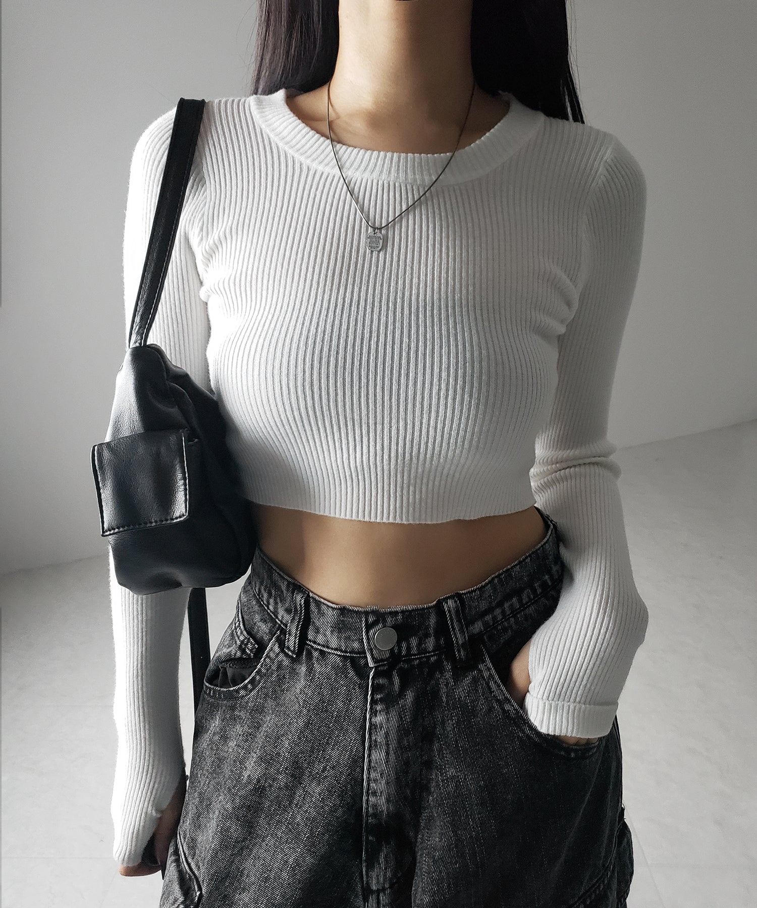 【 ３color 】BASIC ショートリブニットトップス　／ BASIC SHORT LIB KNIT TOPS