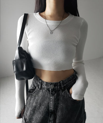 【 ３color 】BASIC ショートリブニットトップス　／ BASIC SHORT LIB KNIT TOPS