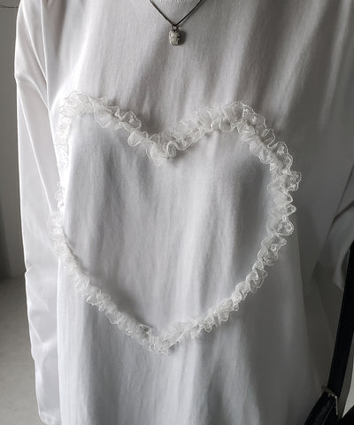 【 ３color 】ハートレースビッグロンＴ ／ heart lace BIG long sleeve T-shirt