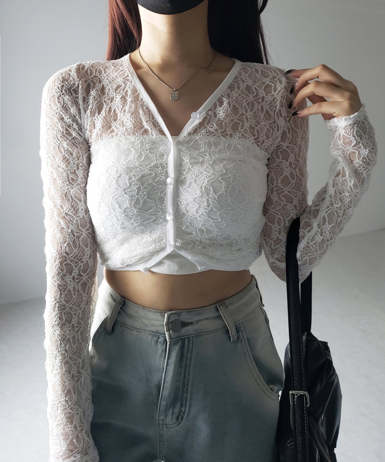 【 ２color 】フロントボタンショートレースカーディガン ／ front button short lace cardigan