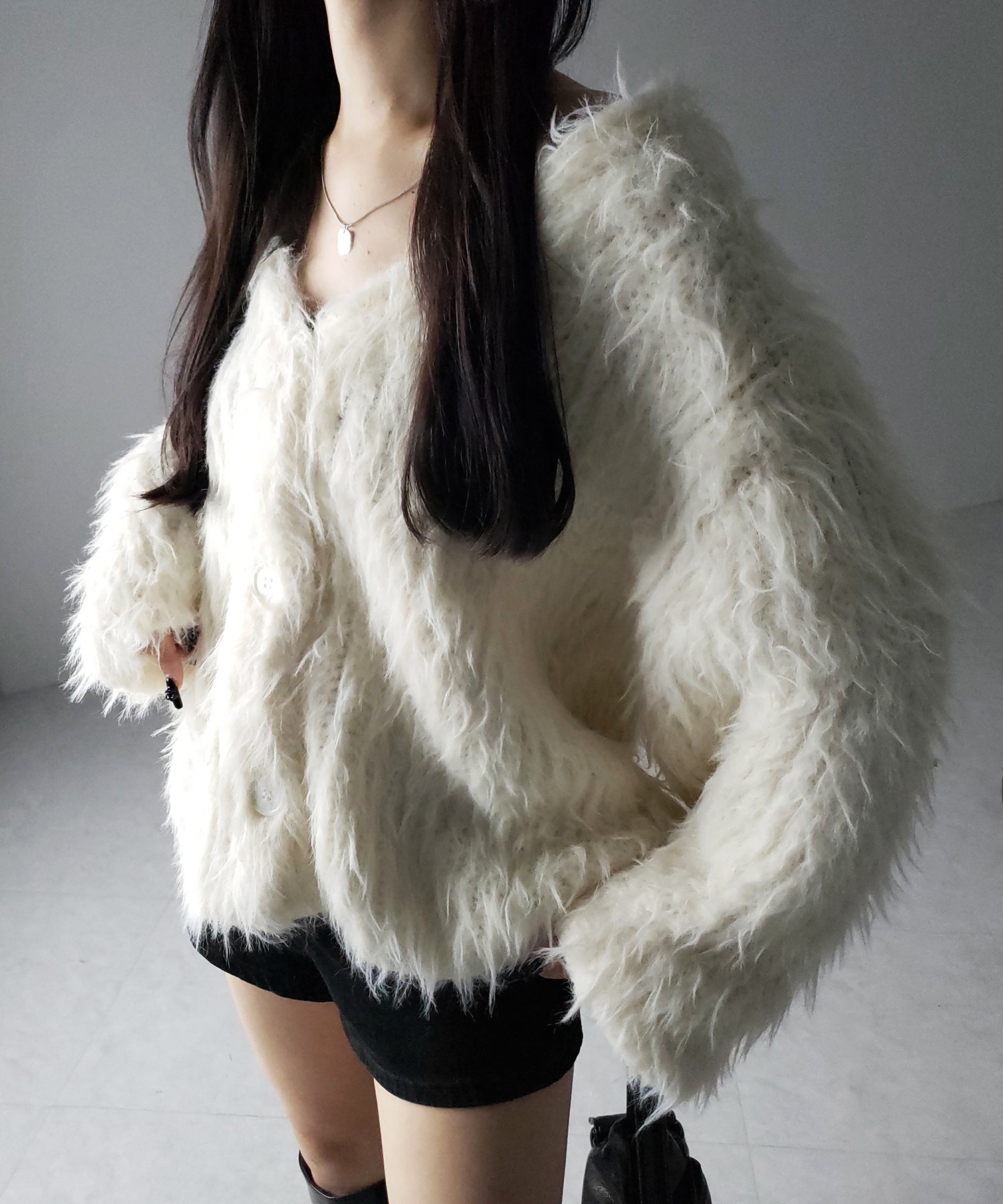【 ３color 】モンスターシャギーボリュームニットカーディガン ／ monster shaggy volume knit cardigan