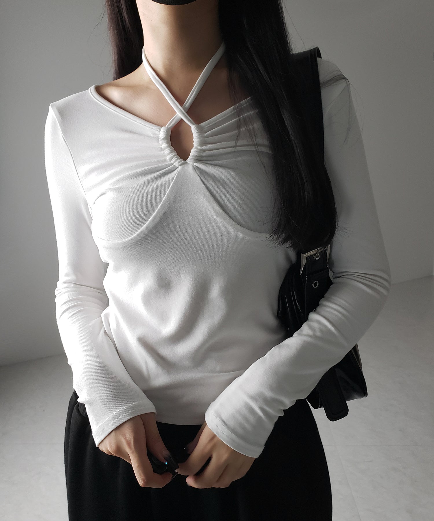 【 ３WAY 】クロスストラップリボンギャザーカットソートップス ／ cross strap ribbon gather cutsew tops