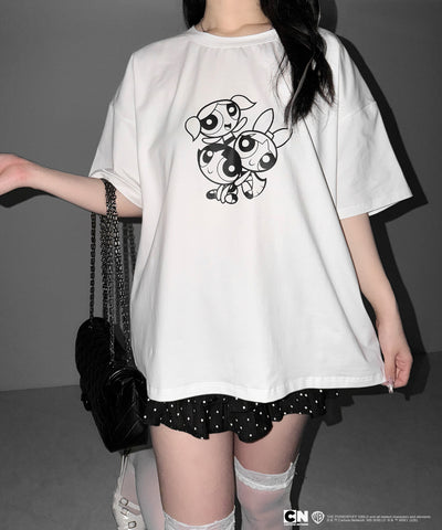 【THE POWERPUFF GIRLS】パワーパフガールズビッグプリントオーバーサイズＴシャツ / big print oversize Tee【 セットアップ着用可能 】