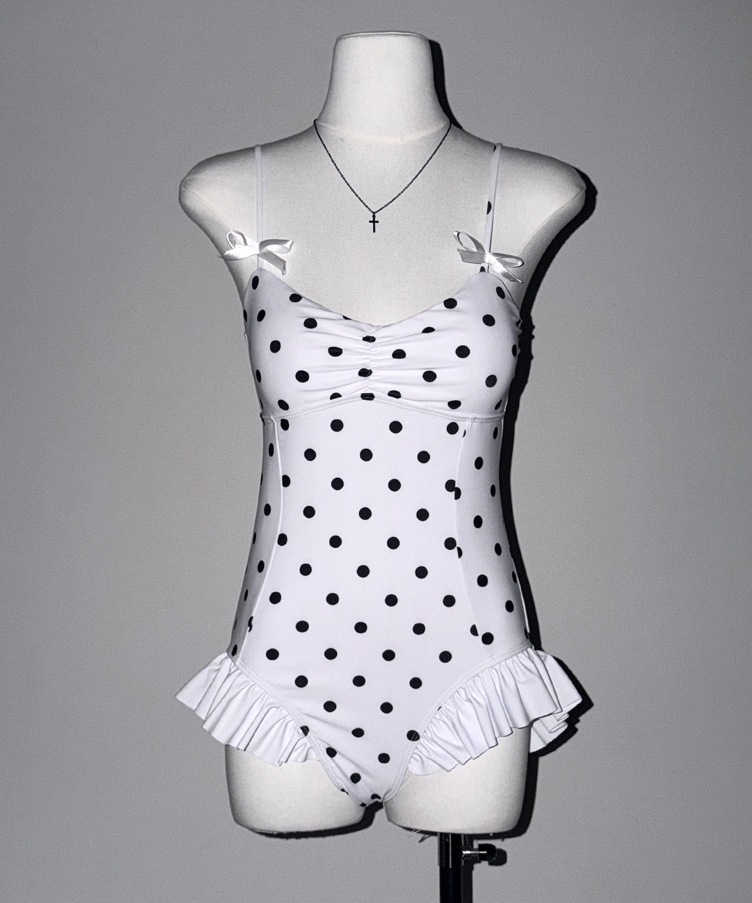 【 レディース水着 】ドットリボンフリルワンピース水着 ／ Dot ribbon frill onepiece swimwear