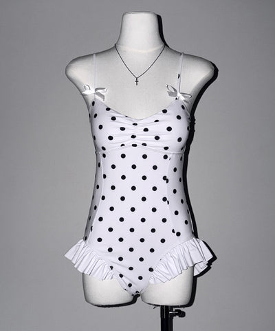 【 レディース水着 】ドットリボンフリルワンピース水着 ／ Dot ribbon frill onepiece swimwear
