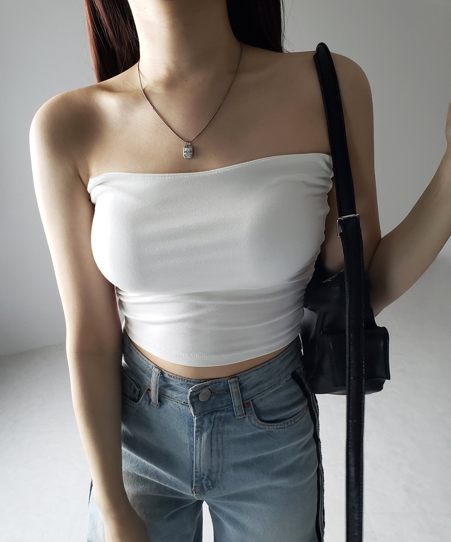 【 カップ付き 】ショートスクエアチューブトップ／ short square tube top