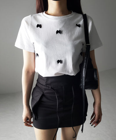 【 ４color 】ミニリボンバレエコアクロップドＴ ／ mini ribbon ballet core cropped Tee
