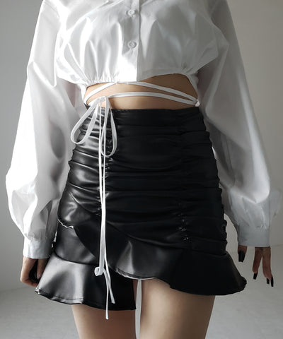 【 ２color 】クロスストラップリボンショートシャツ ／ cross strap ribbon short shirts