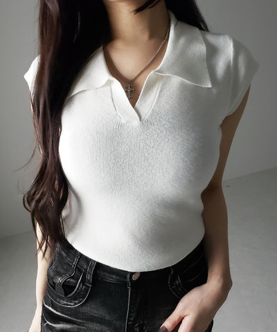 スキッパー半袖ニットトップス ／skipper short sleeve knit tops