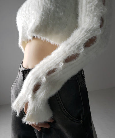 【 ３color 】カットアウトスリットスリーブショートシャギーニット ／ cutout slit sleeve short shaggy knit