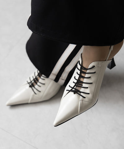 【 ３color 】ポインテッドトゥレースアップスニーカーミュール ／ pointed toe lace up sneaker mules