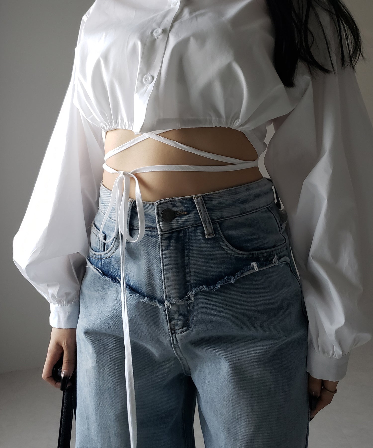 【 ２color 】クロスストラップリボンショートシャツ ／ cross strap ribbon short shirts