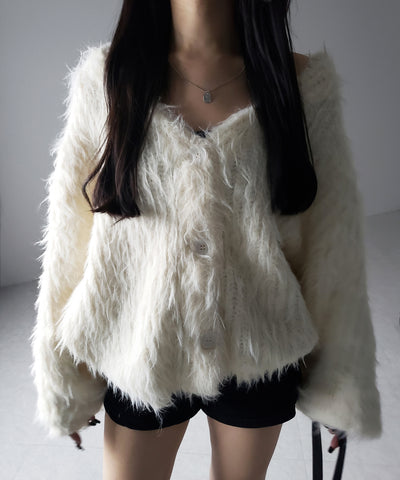 【 ３color 】モンスターシャギーボリュームニットカーディガン ／ monster shaggy volume knit cardigan