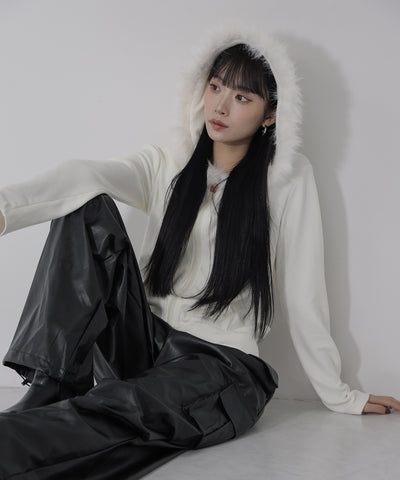 【 ３color 】ファーフードジップアップパーカー ／ fur zipup hoodie