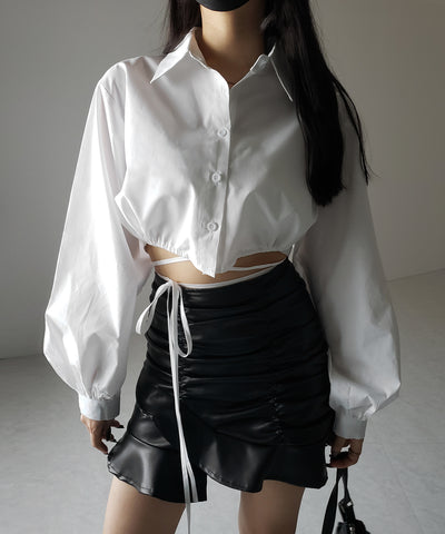【 ２color 】クロスストラップリボンショートシャツ ／ cross strap ribbon short shirts