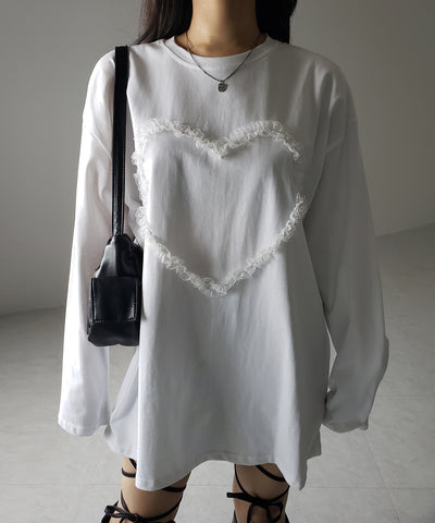 【 ３color 】ハートレースビッグロンＴ ／ heart lace BIG long sleeve T-shirt