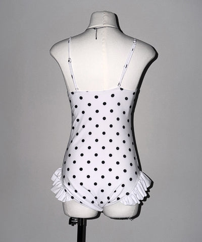【 レディース水着 】ドットリボンフリルワンピース水着 ／ Dot ribbon frill onepiece swimwear