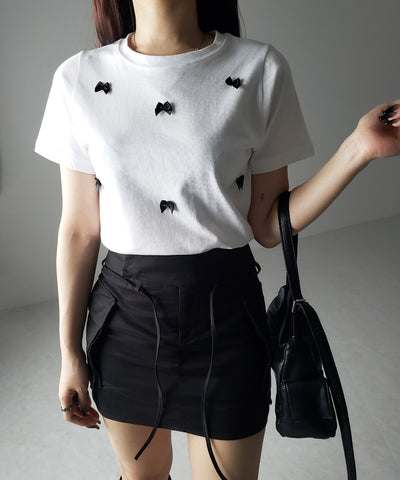 【 ４color 】ミニリボンバレエコアクロップドＴ ／ mini ribbon ballet core cropped Tee