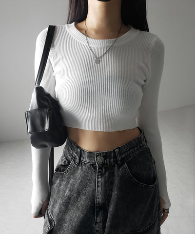 【 ３color 】BASIC ショートリブニットトップス　／ BASIC SHORT LIB KNIT TOPS