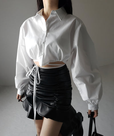 【 ２color 】クロスストラップリボンショートシャツ ／ cross strap ribbon short shirts