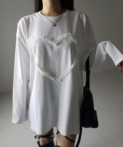 【 ３color 】ハートレースビッグロンＴ ／ heart lace BIG long sleeve T-shirt