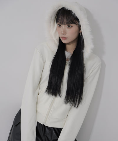 【 ３color 】ファーフードジップアップパーカー ／ fur zipup hoodie