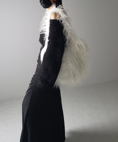 【 ４color 】シャギーファーハートショルダーバッグ ／ shaggy fur heart shoulder bag