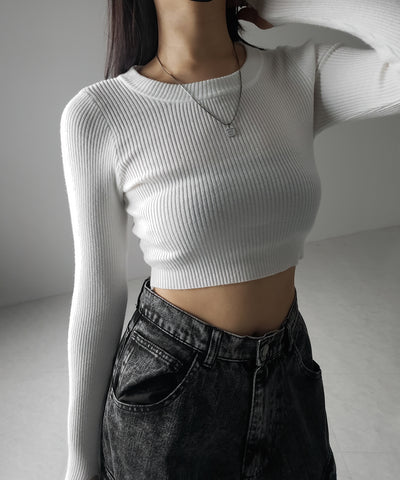 【 ３color 】BASIC ショートリブニットトップス　／ BASIC SHORT LIB KNIT TOPS