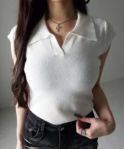 スキッパー半袖ニットトップス ／skipper short sleeve knit tops