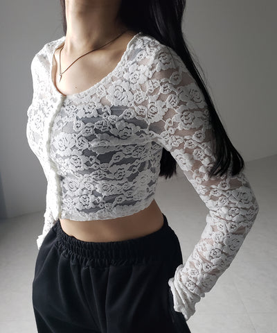 【 ２color 】ベロアレースショートカーディガン ／ velour lace short cardigan