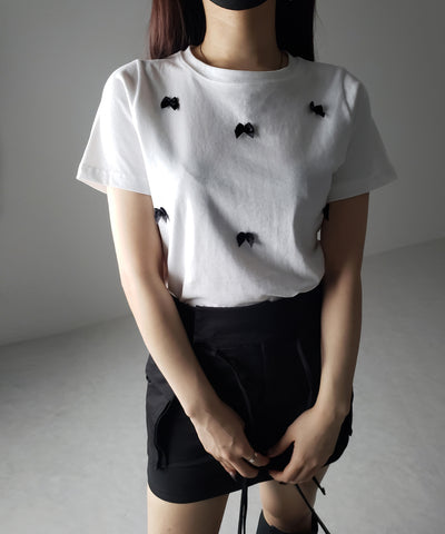 【 ４color 】ミニリボンバレエコアクロップドＴ ／ mini ribbon ballet core cropped Tee