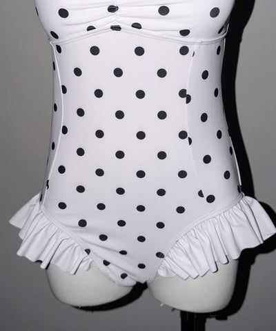【 レディース水着 】ドットリボンフリルワンピース水着 ／ Dot ribbon frill onepiece swimwear