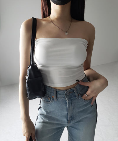 【 カップ付き 】ショートスクエアチューブトップ／ short square tube top