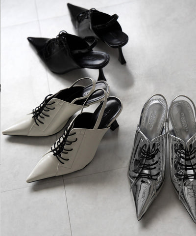【 ３color 】ポインテッドトゥレースアップスニーカーミュール ／ pointed toe lace up sneaker mules