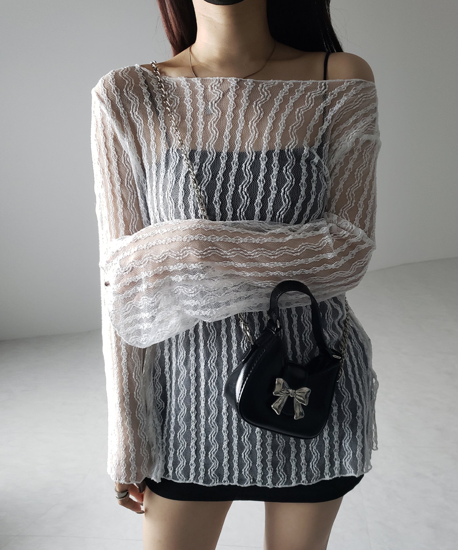 【 ２WAY 】ワンショルワイドスリーブルーズシアートップス ／ one shoulder wide sleeve loose sheer tops