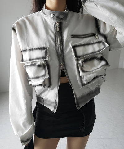 【 ２color 】スプレー加工ダブルジップアウトポケットショートブルゾン ／ spray double zip out pocket short blouson