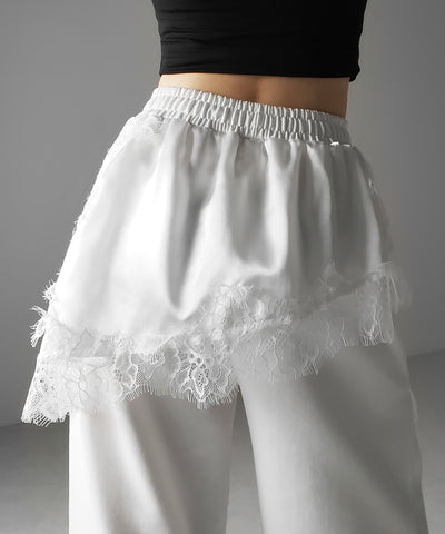 レースドッキングレイヤードスウェットワイドパンツ ／ lace docking layered sweat wide pants