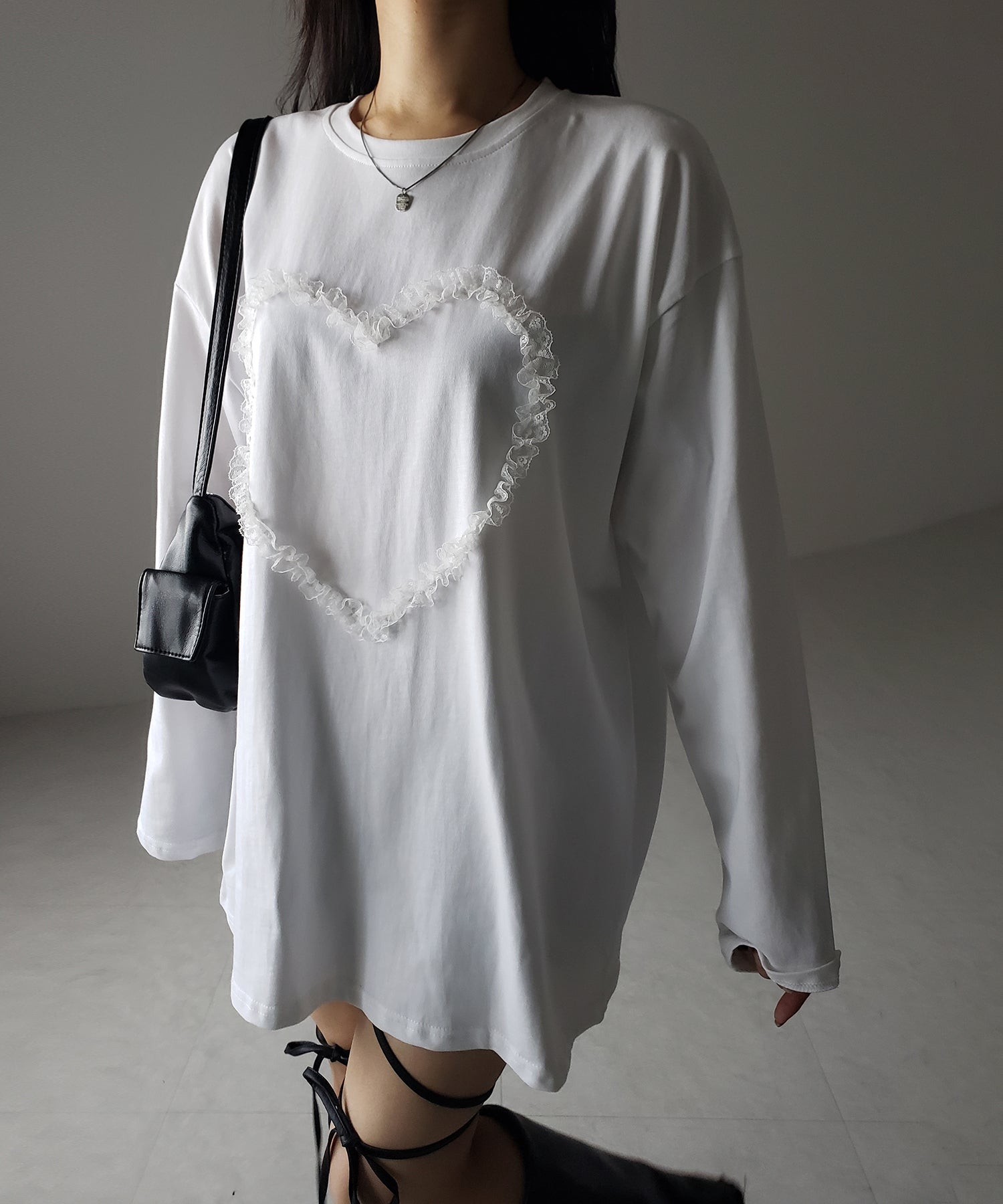 【 ３color 】ハートレースビッグロンＴ ／ heart lace BIG long sleeve T-shirt