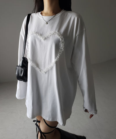 【 ３color 】ハートレースビッグロンＴ ／ heart lace BIG long sleeve T-shirt