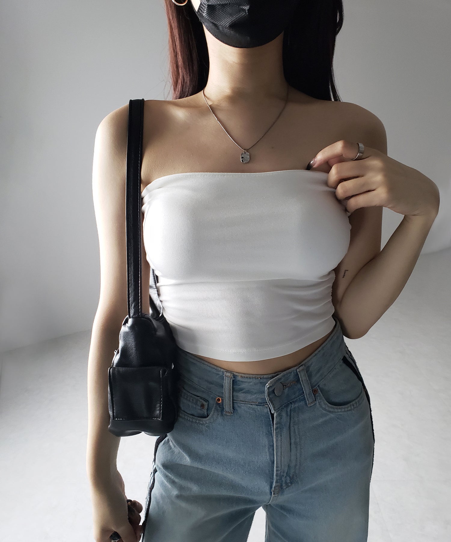 【 カップ付き 】ショートスクエアチューブトップ／ short square tube top
