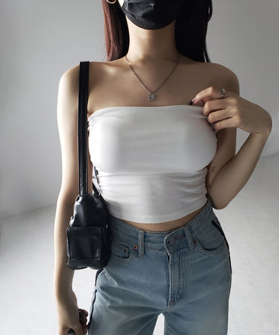 【 カップ付き 】ショートスクエアチューブトップ／ short square tube top