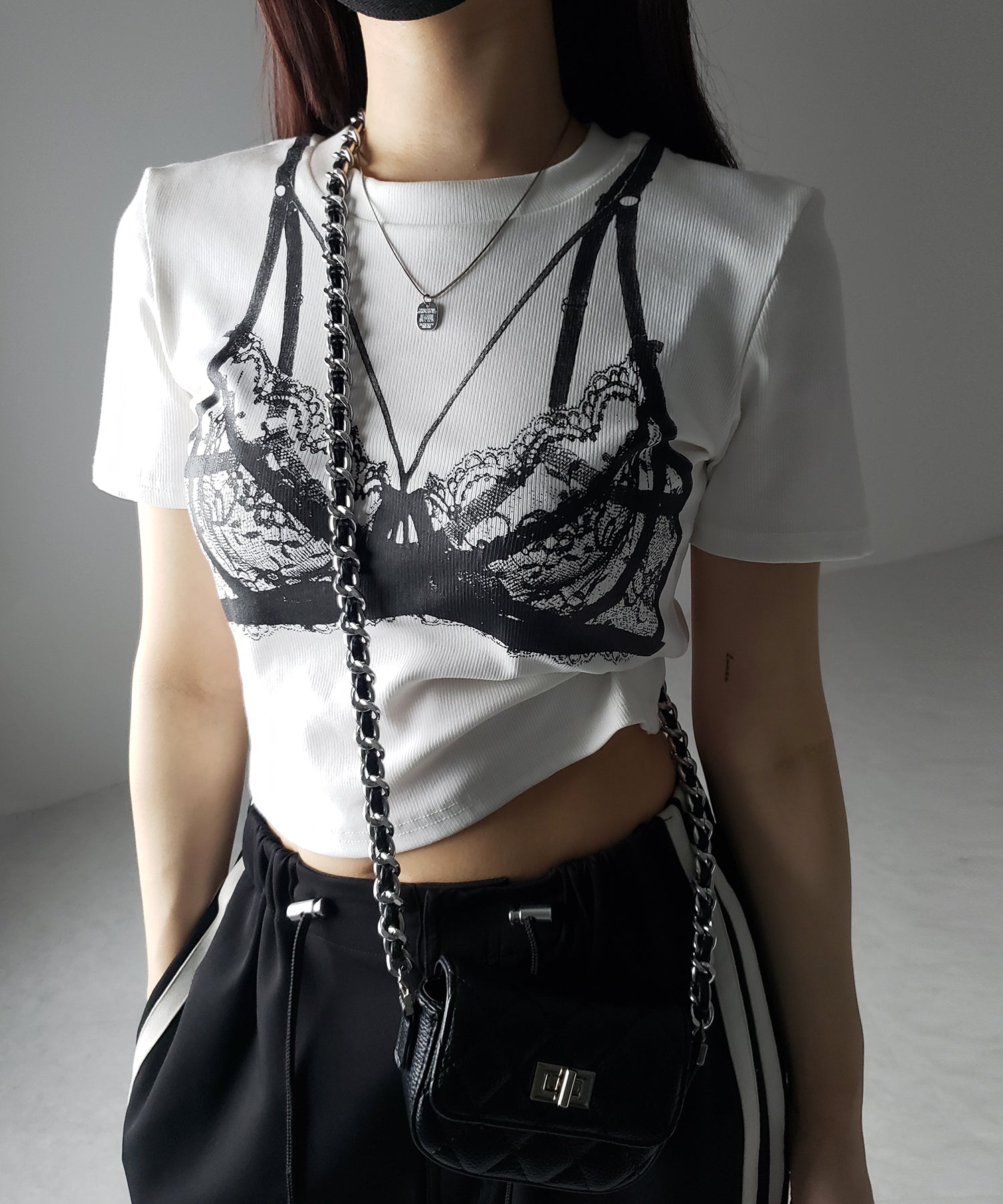 【 ３color 】レースランジェリー半袖クロップドＴ ／ lace lingerie short sleeve cropped T
