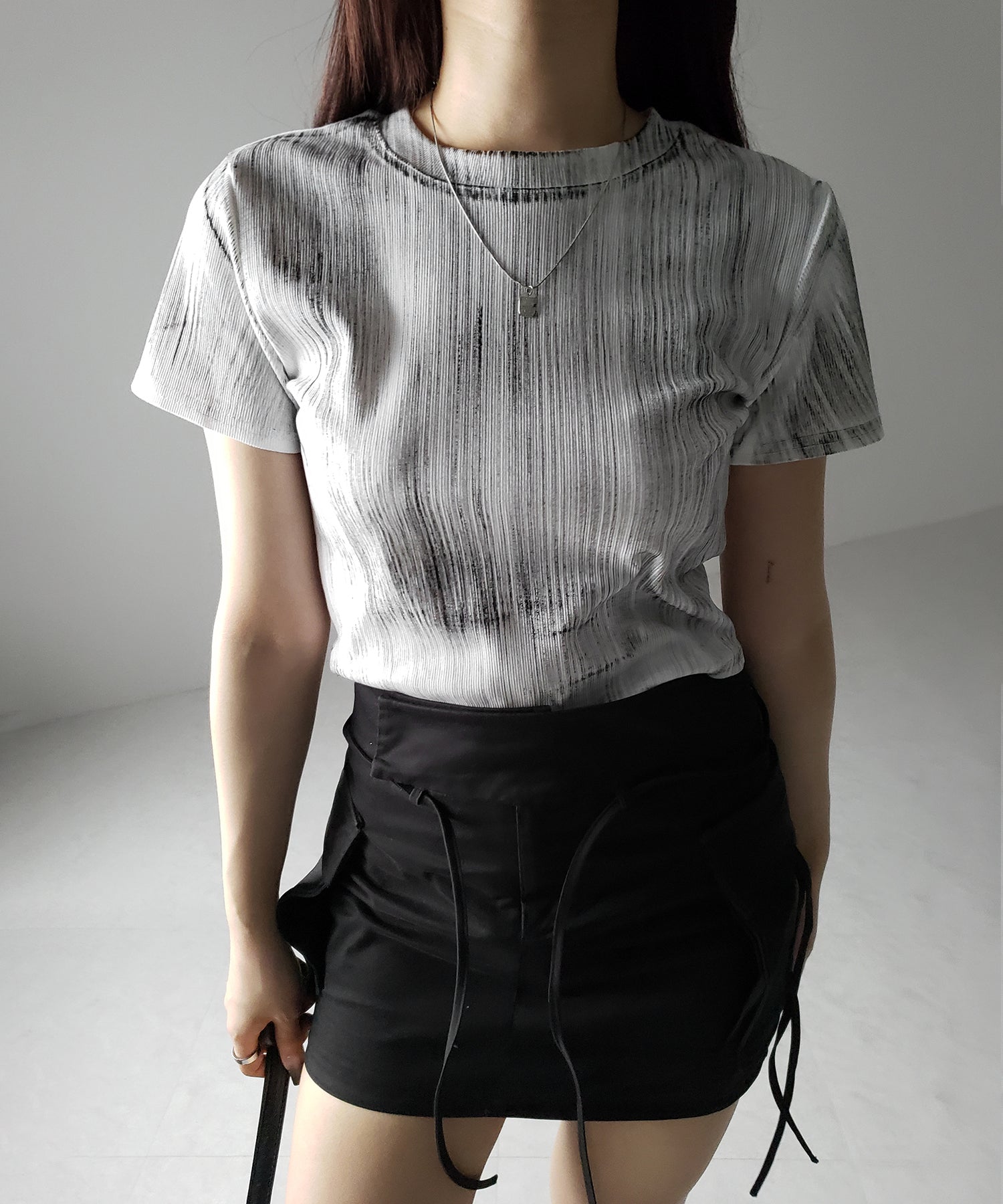 【 ３color 】ヴィンテージプリントクロップドリブＴシャツ ／ vintage print cropped lib Tee