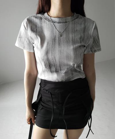 【 ３color 】ヴィンテージプリントクロップドリブＴシャツ ／ vintage print cropped lib Tee