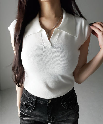 スキッパー半袖ニットトップス ／skipper short sleeve knit tops