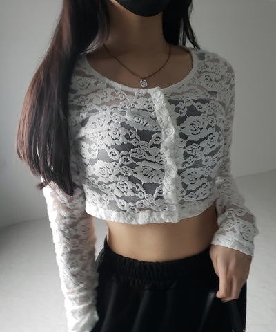 【 ２color 】ベロアレースショートカーディガン ／ velour lace short cardigan